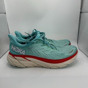 Hoka One One W Clifton 8 Shoes Womens Size 8.5 B Blue Red Running Cushioned
